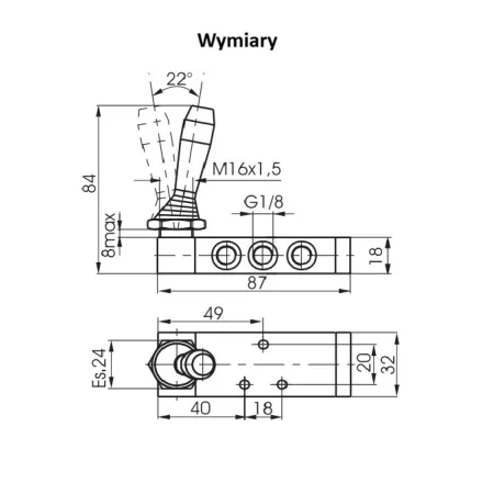 Zawór mechaniczny 228.52.9/2 Pneumax 5/2 G 1/8, dźwignia, bistabilny